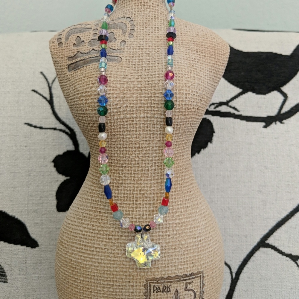 Multicolored cross necklace